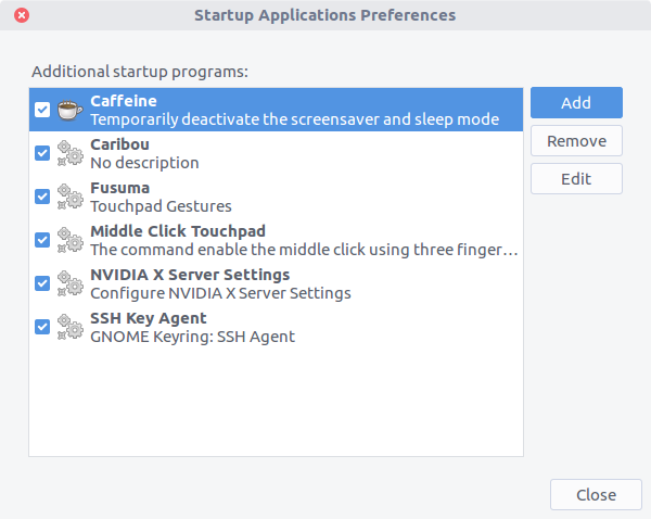 Startup Applications Preferences